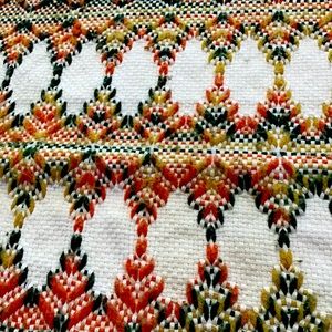 VTG Blanket Bedspread Huck Embroidered Cream Orange Green Yellow 46" x 70"